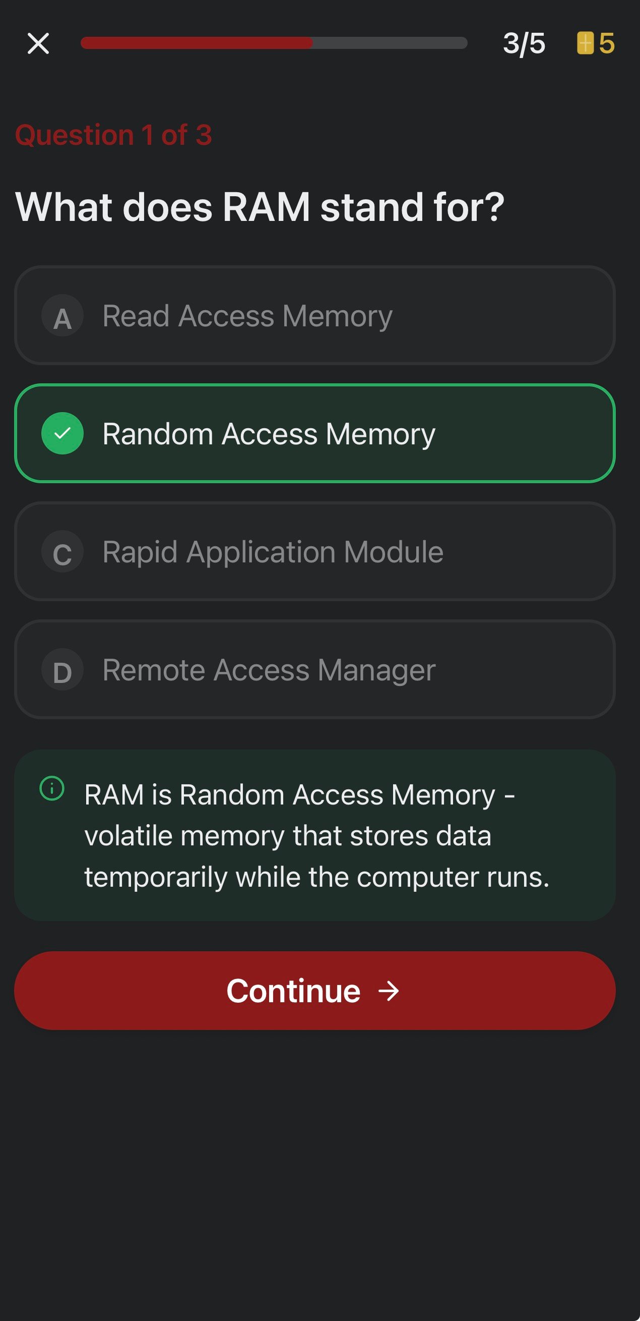 Quiz with correct answer and detailed explanation (dark theme)